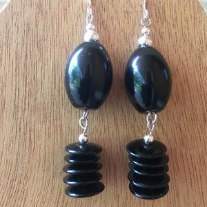 Sterling silver and black onyx earrings